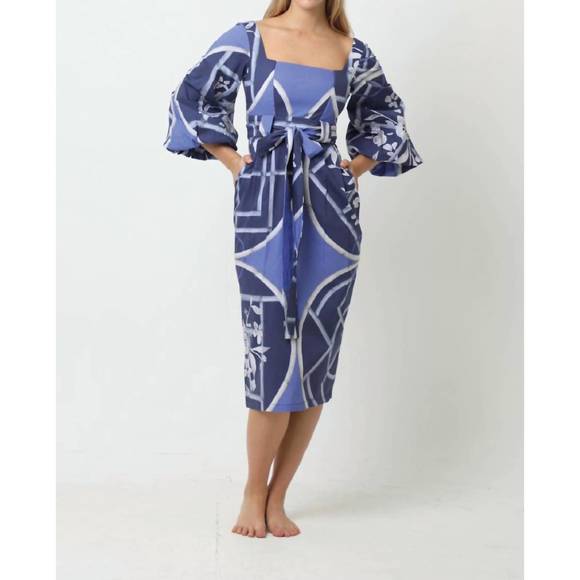 NEW KLEID valeria midi dress in circles blue